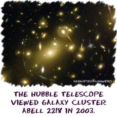The Hubble telescope viewed the galaxy cluster Abell 2218 in 2003.
