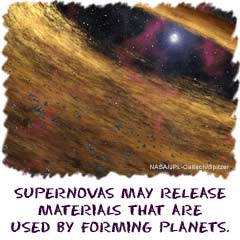 Supernovas may release materials that are used by forming planets.